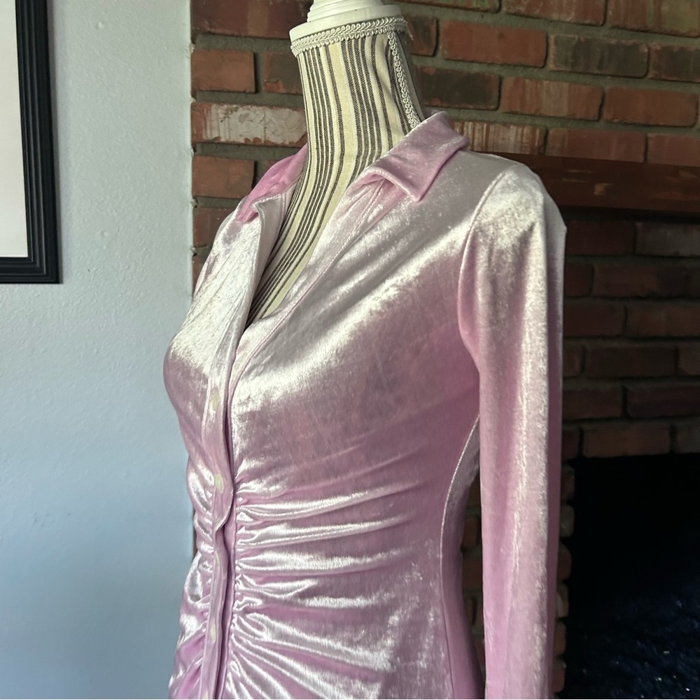 Free People Shayla Velvet Long Sleeve Mini Dress in Classic Pink Sz XS - Picture 8 of 10